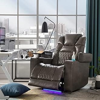 Electric Recliner Chair with USB Charge Port, 360 Swivel Tray Table, Hand in-Arm Storage, and Cup Holders, Ambient Lighting - Ambient Lighting Gaming Recliner Chair Home Theater Seating (Dim Gray)
