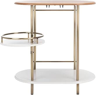 SAFAVIEH Home Collection Iva Light Walnut/Gold 3-Tier Swivel Stemware Rack Bar Table