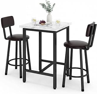 DKLGG Dining Table Set for 2, 24" Square Kitchen Table and Chairs Set with MDF Tabletop & 2 PU Leather Chairs, Bar Pub Dining Set for Small Space Bar Kitchen Living Room Apartment, White