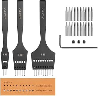 WUTALeather Stitching Punch, 3nd Removable Round Hole Pricking Irons, Professional Working Hole Punch Tool Set for DIY Leather Craft（3.38mm- 2+5+9 Hole）