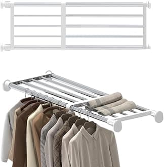 Hershii Tension Shelf Expandable Rod Closet System Heavy Duty Clothes Hanger Adjustable DIY Storage Organizer Shoe Rack