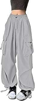 Cargo Trousers Women's Black, Track Pants Y2K, Jogging Bottoms, Multi Pockets, Elastic Waist Trekking Trousers with Elastic Band, Boyfriend Parachute Trousers, Casual Loose Summer Trousers, Soft Airy