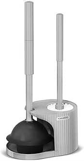 FORASTO 2 in 1 Toilet Brush and Plunger Set，Extended Handle ，Toilet Bowl Brush Set,Bathroom Cleaning Tools ，Cleaning Brush