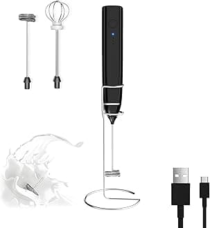 Milk Frother Rechargeable With Stand Handheld Electric Whisk Coffee Frother Mixer with 2 Stainless whisks 3 Speed Adjustable Foam Maker Blender for Coffee Matcha Latte Cappuccino（With Stand)