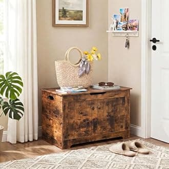 Epetlover Rustic Brown Wooden Storage Chest Storage Bench with Hinged Lid and Safety Hinge, Storage Box for Entryway, Living Room, Bedroom