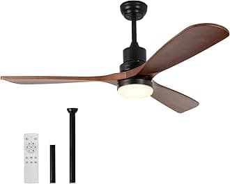 USOR 60" Ceiling Fan with Light Remote Control, DC Motor Outdoor LED Modern Smart Ceiling Fans, Wood Walnut 3 Blades, Noiseless Reversible 6-Speed Motor for Bedroom, Garage, Patios, Kitchen(Brown-60)