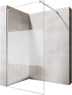 Durovin Bathrooms 800mm Walkin Shower Screen 2000 mm high - 8mm Safety Frosted Strip Glass -Wet Room Shower Enclosure