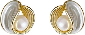 White Pearl Stud Earrings,Premium French Gold Pearl Womens Earrings for Womens,Girls(28MM)
