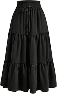 Aahwan Solid Tiered Ruched Elastic Waist Maxi Skirt For Women's & Girl's
