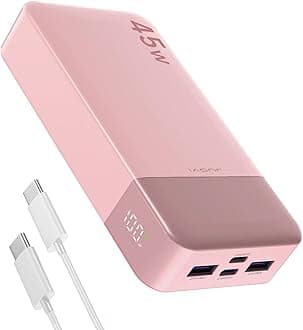 – J2621 Power Bank Fast Charging 20000mAh 45W, Battery Pack Portable Charger PD 3.0 QC 4.0, With LED Display, 2 USB-C, 2 USB-A for iPhone 16 15 14 13, Tablet Galaxy iPad Samsung S24 S23 (Pink)