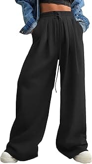 Aleumdr Womens Wide Leg Joggers 2025 Fall Trendy Baggy Pants Y2K Elastic Waist Jogger Sweatpants Track Pants Black XX-Large