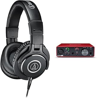 Audio-Technica ATH-M40x Professional Studio Monitor Headphone, Black, 90 Degree Swiveling Earcups & Focusrite Scarlett Solo (3rd Gen) USB Audio Interface with Pro Tools | First