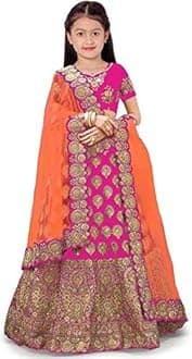 Girl's Satin KD Designer Heavy Work Semi-stitched Lehenga Choli Indian Etheric Wear, 2-16 Years