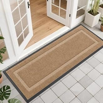 OLANLY Front Door Mat Indoor Outdoor Entrance, Waterproof All-Season, All-Weather Doormat, Sturdy Natural Rubber, Fade Resistant, Low Profile, Easy Clean Patio Porch Entryway Mat, 47x17, Light Brown