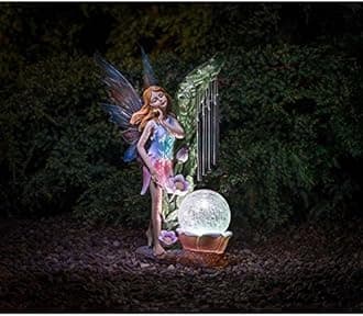 Solar Powered Garden Fairy With Light And Wind chime-Blue G-0141