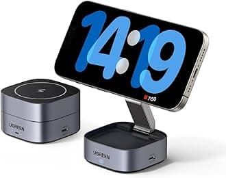 UGREEN MagFlow Wireless Charger 2 in 1 Compatible with MagSafe Foldable MagSafe Charging Stand 7.5W Qi Certified for iPhone 17/16/15/14/13/12 Series, AirPods 3/2/Pro and More with USB C Port Extension