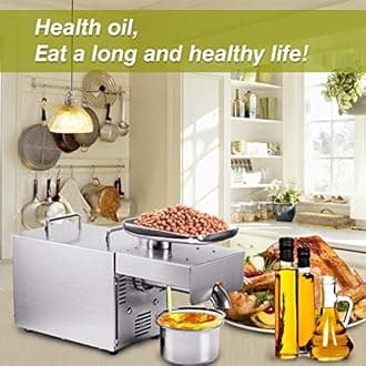 Household Oil Press Machine Automatic Stainless Steel Small Hot and Cold Squeeze Electric Intelligent Oil Press for Nut Peanut Sunflower Seed and Other Oil Crops (220V)