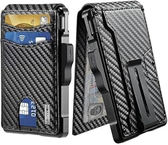 Wallet for Men - with Money Clip Slim Leather Slots Credit Card Holder RFID Blocking Bifold Minimalist Wallet (Carbon Black)