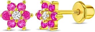 Gold Plated CZ Flower Kids Earrings - Earrings for Girls with Safety Screw Back Locking - Safe & Comfortable for Toddlers, Kids & Little Girls