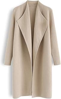 Women's Classy Light Tan Open Front Knit Coat Cardigan