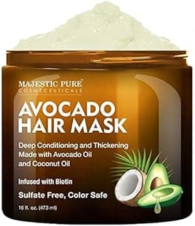 MAJESTIC PURE Avocado and Coconut Hair Mask for Dry Damaged Hair - Infused with Biotin - Deep Conditioning, Hair Thickening, for Healthy Hydrated Hair, Sulphate Free, 470ml