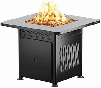 East Oak 32'' Propane Fire Pit Table, 50,000 BTU Steel Gas FirePit for Outdoor, Outside Patio Deck and Garden, CSA Certified Fire Table with Magnetic Lid, Cover-Storage Basket and Lava Rock, Black