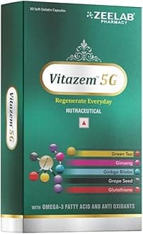 Vitazem 5G Softgel Capsule – Omega 3 Fatty Acid Capsule with Antioxidants, Glutathione, Ginseng & Multivitamins for Immunity, Energy & Heart Health – (15 Soft Gelatin Capsules)