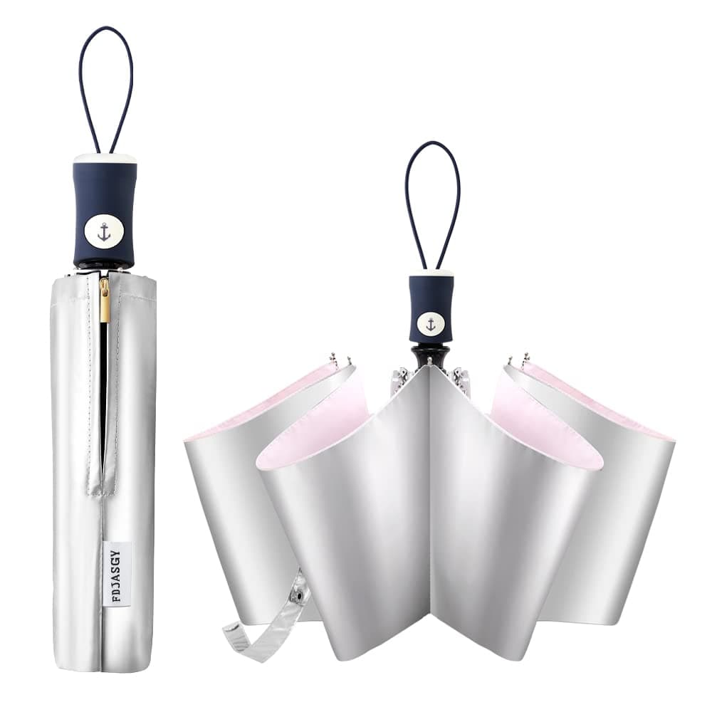 Silver Coating Layer Fabric Blocking UV 99.9% Sun Umbrella Compact Folding Travel Umbrella Automatic Windproof Umbrellas For Men and Women (Pink)