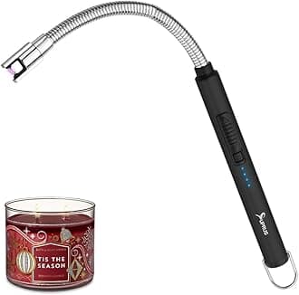 Candle Rechargeable Electric Arc Lighter Stainless Steel Housing & Hanging Hook with 360° Flexible Neck (Black)