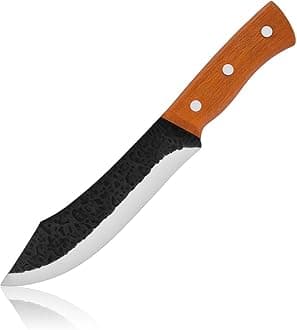 Machado Heavy Duty Cleaver Knife | Forged Stainless Steel Butcher Knife with Wooden Handle | Hammered Blade for Meat Cutting, Chopping & Outdoor BBQ | Professional Chef & Home Use
