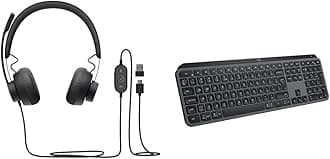 Logitech Zone 750 Wired On-Ear Headphones with Advanced Noise Canceling Mic & MX Keys S Wireless Keyboard, Low Profile, Fluid Quiet Typing, Programmable, Backlighting, Bluetooth