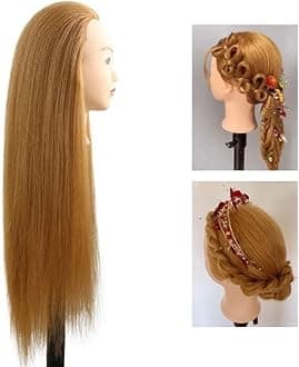 Synthetic Hair Dummy for Styling Practice/Cutting - 30 Inch Golden Hair Length (With Free Clamp Stand)