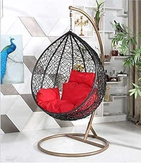 Blissful Backyards India Single Seater Swing Chair with Stand & Cushion Outdoor Indoor Balcony Garden Patio,Powder Coated Frame,UV Protected Wicker,Premium Cushion AF_in_017