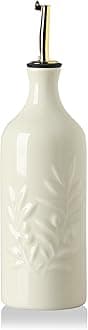 Ceramic Olive Oil Dispenser Bottle 20 Oz Relief Opaque Oil Cruet Protects To Reduce Oxidation Suitable for Storage Vinegar, Soy Sauce, Coffee Syrup, Liquids, Set of 1 (Beige Gold Spout)