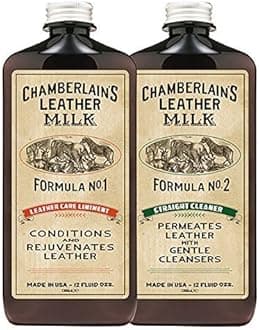 Chamberlains Leather Milk Cleaner Kit - Conditioner No. 1 and Cleaner No. 2, (2) 12 Ounce Bottles + 2 Premium Restroation Pads
