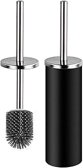 Toilet Brush and Holder,Stainless Steel Lid Handle,Silicone Deep Cleaner Toilet Brushes with Quick Drying Holder Set for Bathroom Toilet(Black)