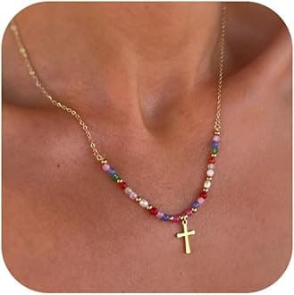 Cross Necklace for Women 14K Real Gold Silver Plated Dainty Small Cross Pendant Choker Simple Trendy Cute Cross Charm Chain Necklace Faith Jewelry Religious Minimalist Gift