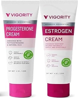 VigorityEstrogen & Progesterone Cream Bundle for Menopause Relief: Natural Bioidentical Estrogen & Progesterone for Hormonal Balance, Hot Flashes, and Night Sweats Support - Paraben-Free | 3-Month