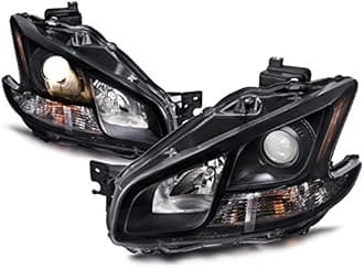 PERDE Black Housing Halogen Headlights Compatible with Nissan Maxima 2009-2014 Includes Left Driver and Right Passenger Side Headlamps