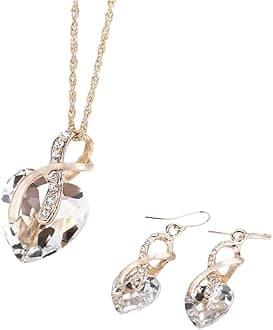 Gold plated jewelry set for women's crystal heart-shaped necklace earrings jewelry set for brides' wedding accessories Earrings and necklace set