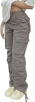 High Waisted Cargo Pants for Women Baggy Y2k Straight Wide Leg Pants with Pockets Streetwear