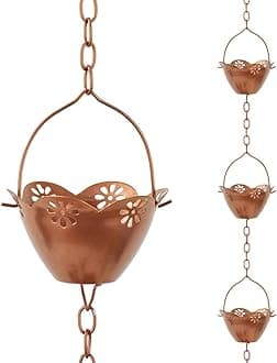 Rain Chains for Gutters, 8.2 FT Rain Chain with 10 Cups, Adjustable Rain Catcher Chain for Outside, Replacement Downspout for Gutters, Eaves, Drainage(Gold)