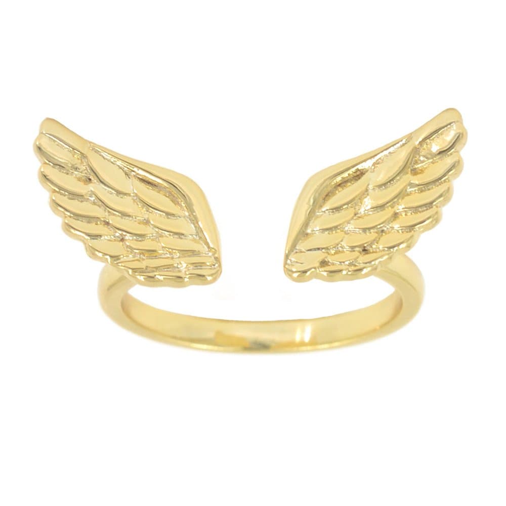 Angle Wing Ring Open Adjustable Plated with 14K Yellow Gold