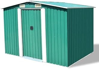 Garden Storage Shed Double Sliding Doors Outdoor Tood Shed Patio Lawn Care Equipment Pool Supplies Organizer Storage Cabinet Backyard Garden Shed Tool Sheds Green 101.2 x 80.7 x 70.1inch