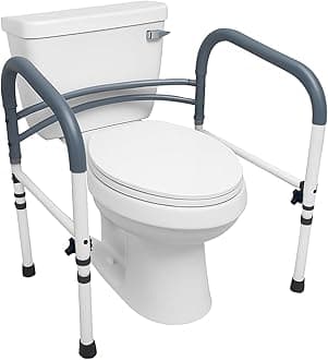 Carex Toilet Safety Rails, Adjustable and Detachable Toilet Safety Frame with Handles for Elderly, Handicap, or Disabled, Heavy-Duty Non-Slip Bathroom Grab Bar, with Padded Handles and Aluminum Frame