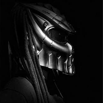 Predator Motorcycle Helmet, Full Face Helmet Mask with Hair Braid and LED Light for Outdoor Riding Or Club Parties, and Cosplay Prop, DOT Certified,Thick Braids,L