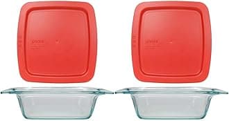 Pyrex Easy Grab 2-Pack Glass Baking Dish Set (2QT) with BPA-Free Lids, Square Bakeware Set, Dishwasher, Microwave, Freezer & Pre-Heated Oven Safe