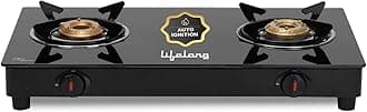 Lifelong LLGS912 2 Burner Auto Ignition Gas Stove with 6mm Tempered Glass Lid, Auto Ignition (Door Service, 1 Year Warranty, Black) - Ignition