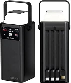 Power Bank 50000mAh Fast Charging with Light Portable Charger with Built in USB C, IOS Cables Powerbank with USB C Input & Output, Battery Pack