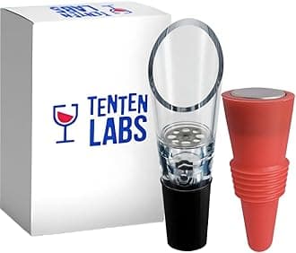 TenTen Labs Wine Aerator and Stopper (2-pack) - Aerating Spout and Re-corker - Gift Box Included (Red)
